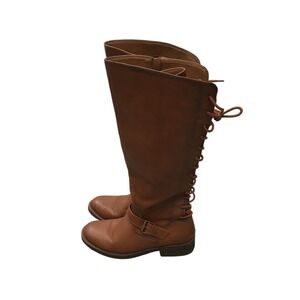 Eurosoft by Sofft Selden Brown Knee High Boots Lace Up Back Faux Leather 8 Boho